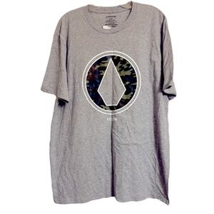 Volcom logo Pinline Camo Gray pullover crewneck T-shirt new with tags Size XL